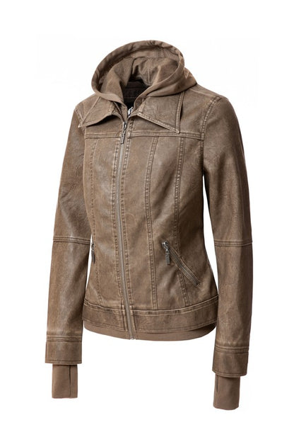 Women's Biker Jacket with Hood