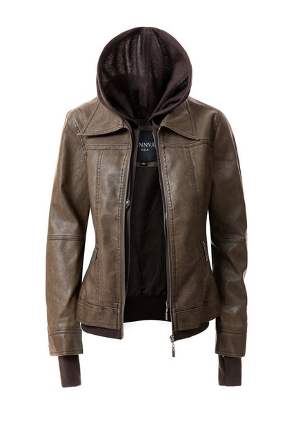 Women's Biker Jacket with Hood