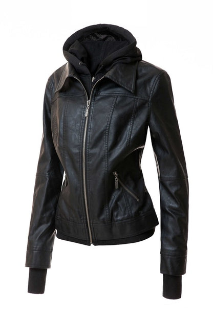 Women's Biker Jacket with Hood