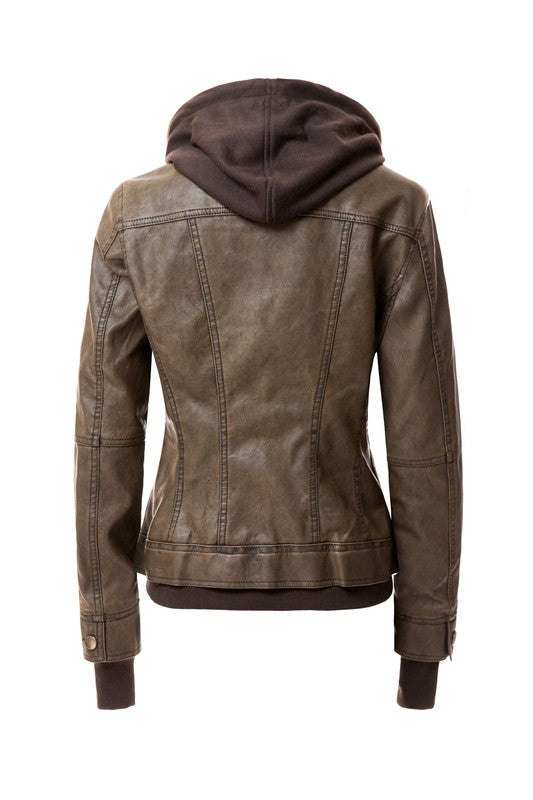 Women's Biker Jacket with Hood