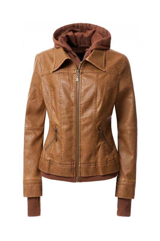 Women's Biker Jacket with Hood