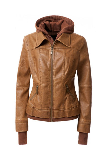 Women's Biker Jacket with Hood