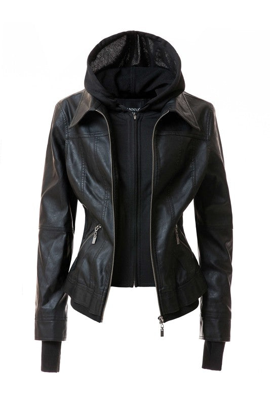 Women's Biker Jacket with Hood