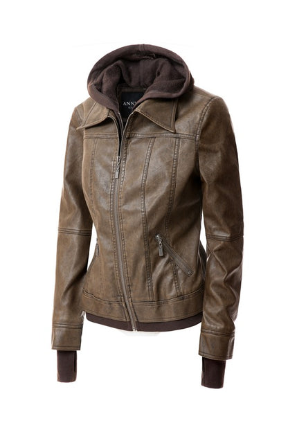 Women's Biker Jacket with Hood