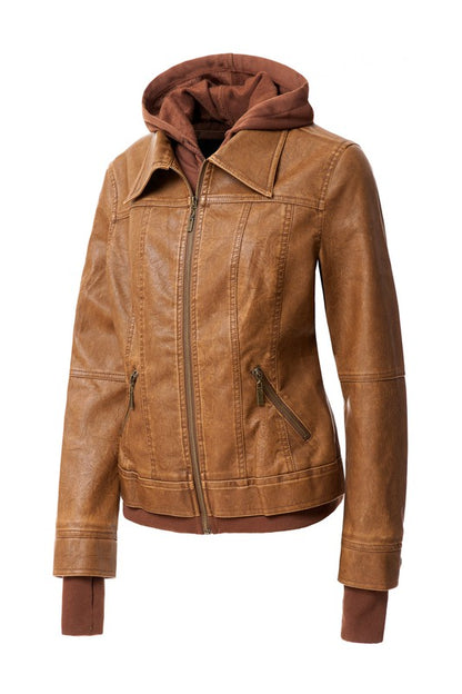 Women's Biker Jacket with Hood