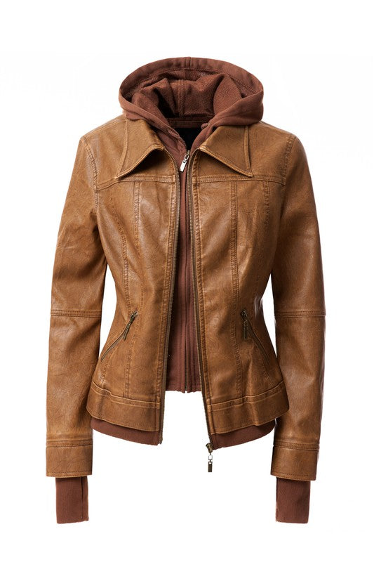 Women's Biker Jacket with Hood