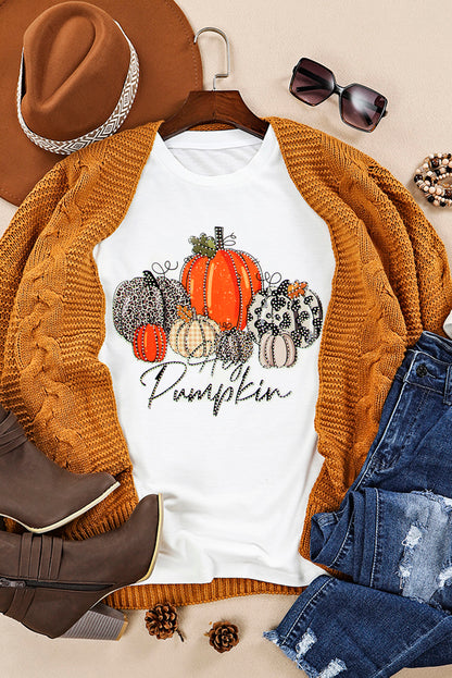 Sparkling White Rhinestone "Hey Pumpkin" Thanksgiving Tee