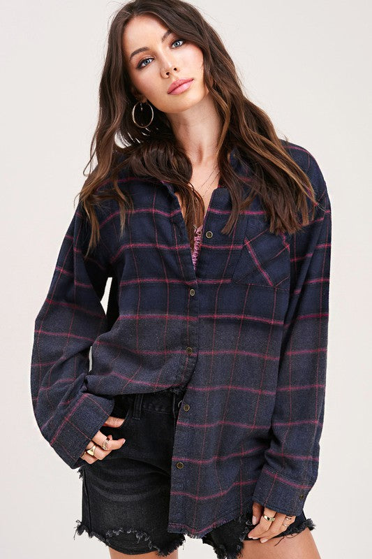 Vintage plaid long sleeve button-up shirt