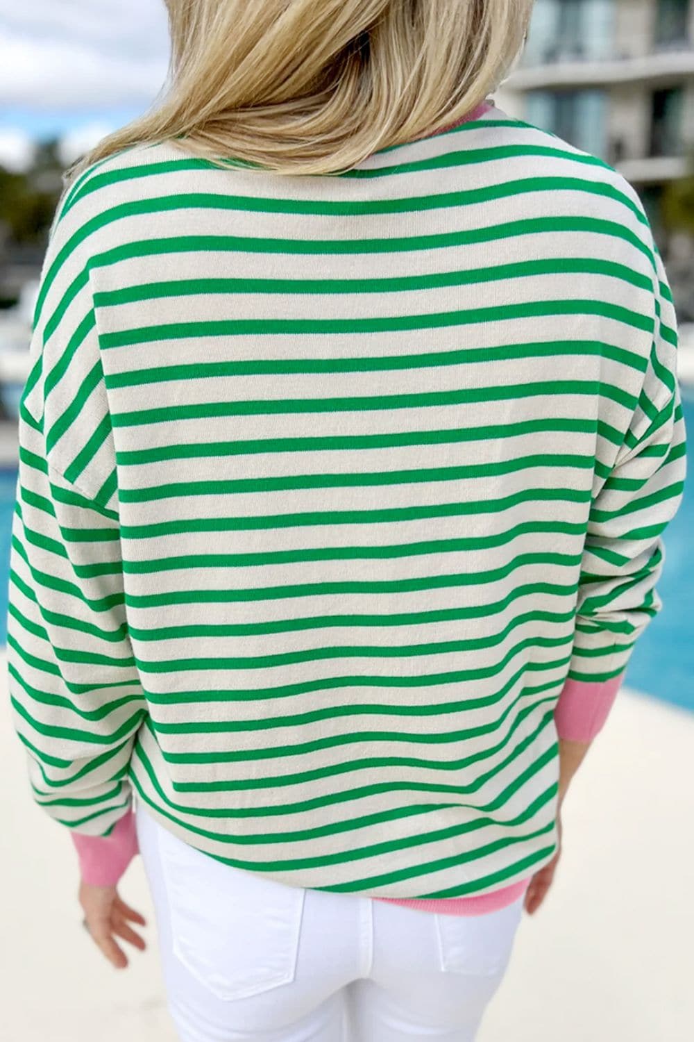 Striped Round Neck Long Sleeve Sweatshirt.