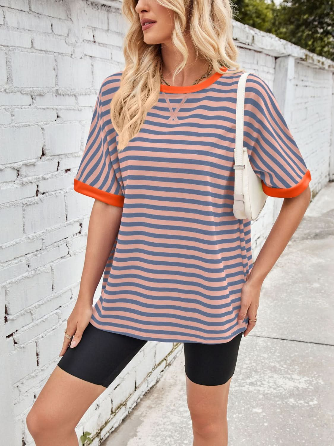 Lovelet Striped Round Neck Half Sleeve T-Shirt