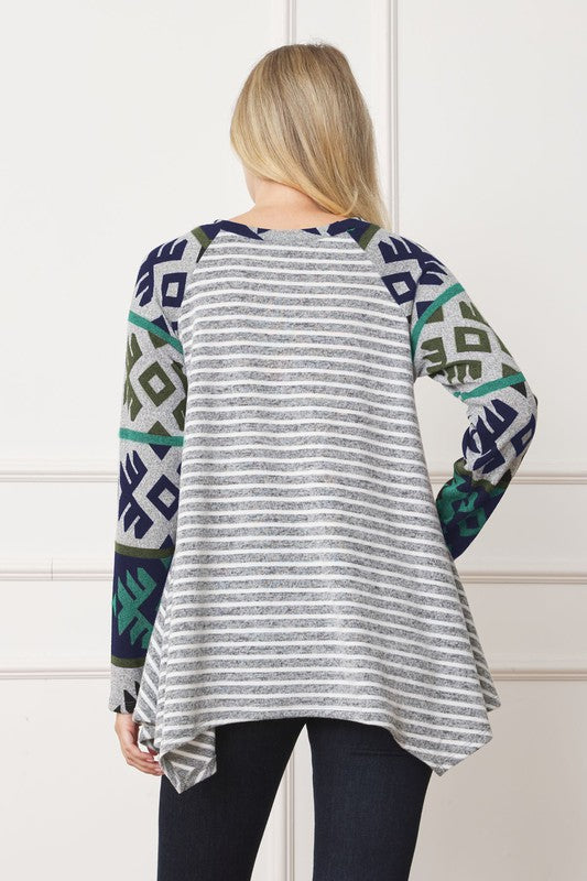 Tribal-inspired handkerchief hem tunic