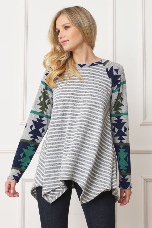 Tribal-inspired handkerchief hem tunic