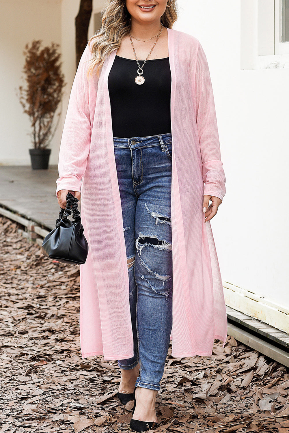 Chic pink plus size sheer cardigan