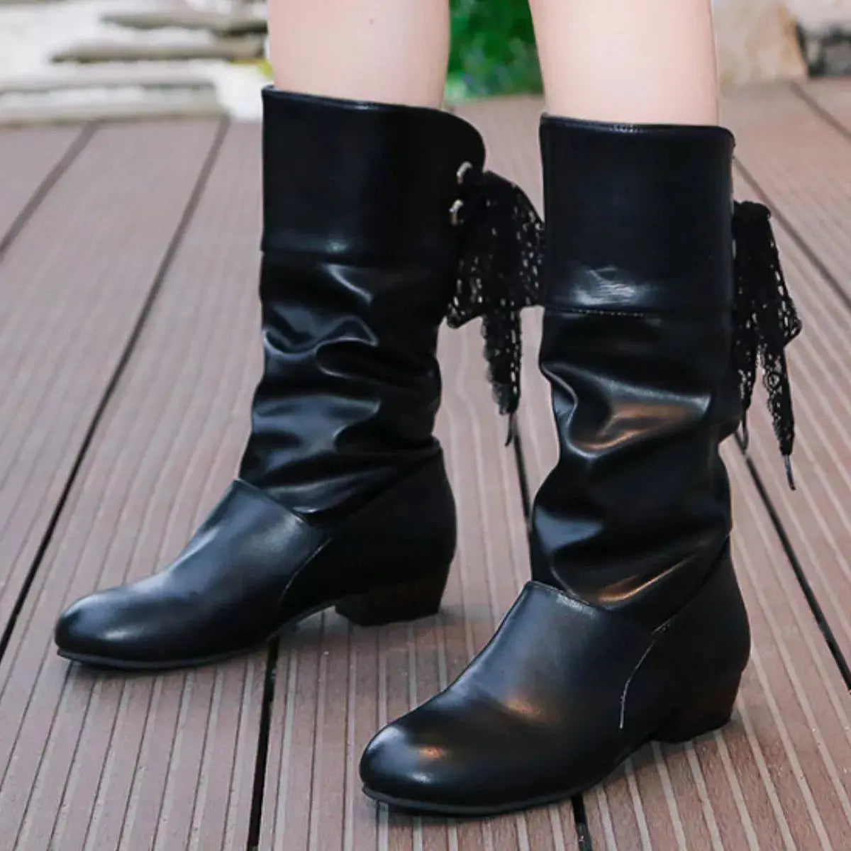 Round Toe Block Heels Boots Simply Love