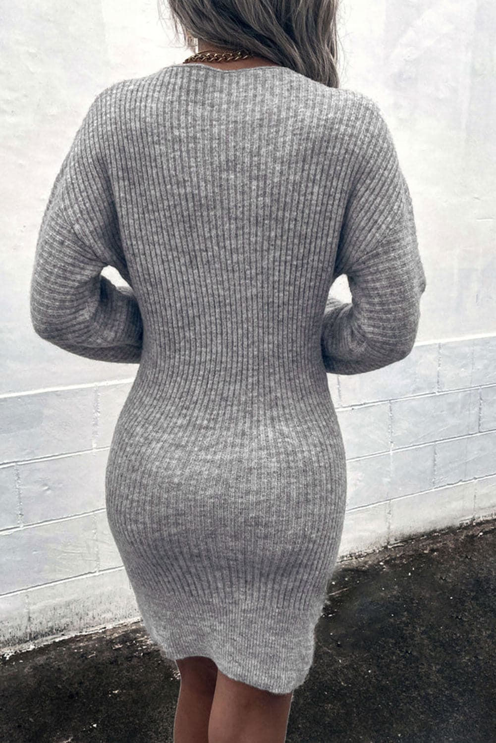 Ribbed Long Sleeve Sweater Dress.