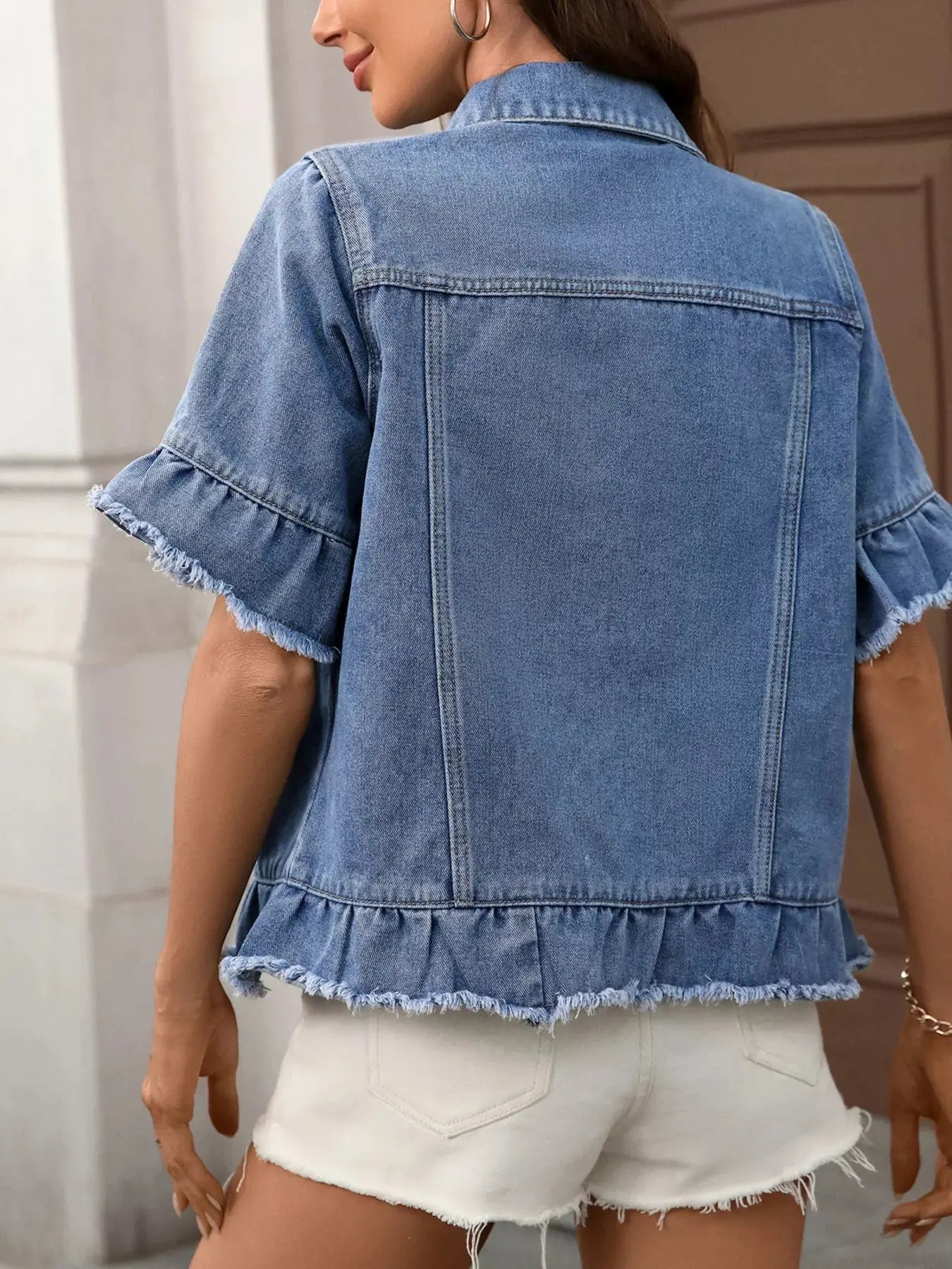 Raw Hem Button Up Denim Jacket Simply Love