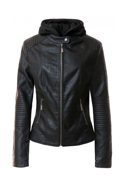 Faux leather hoodie jacket for women