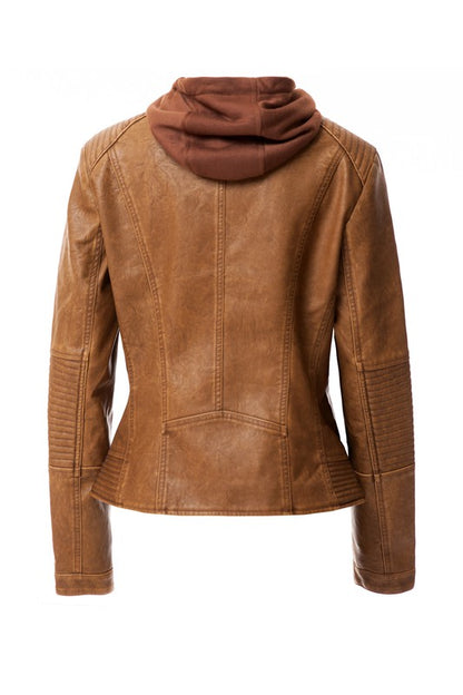 Stylish women's faux leather hoodie jacket