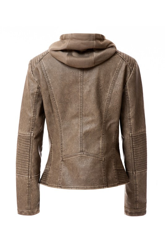 Faux leather hoodie jacket for women