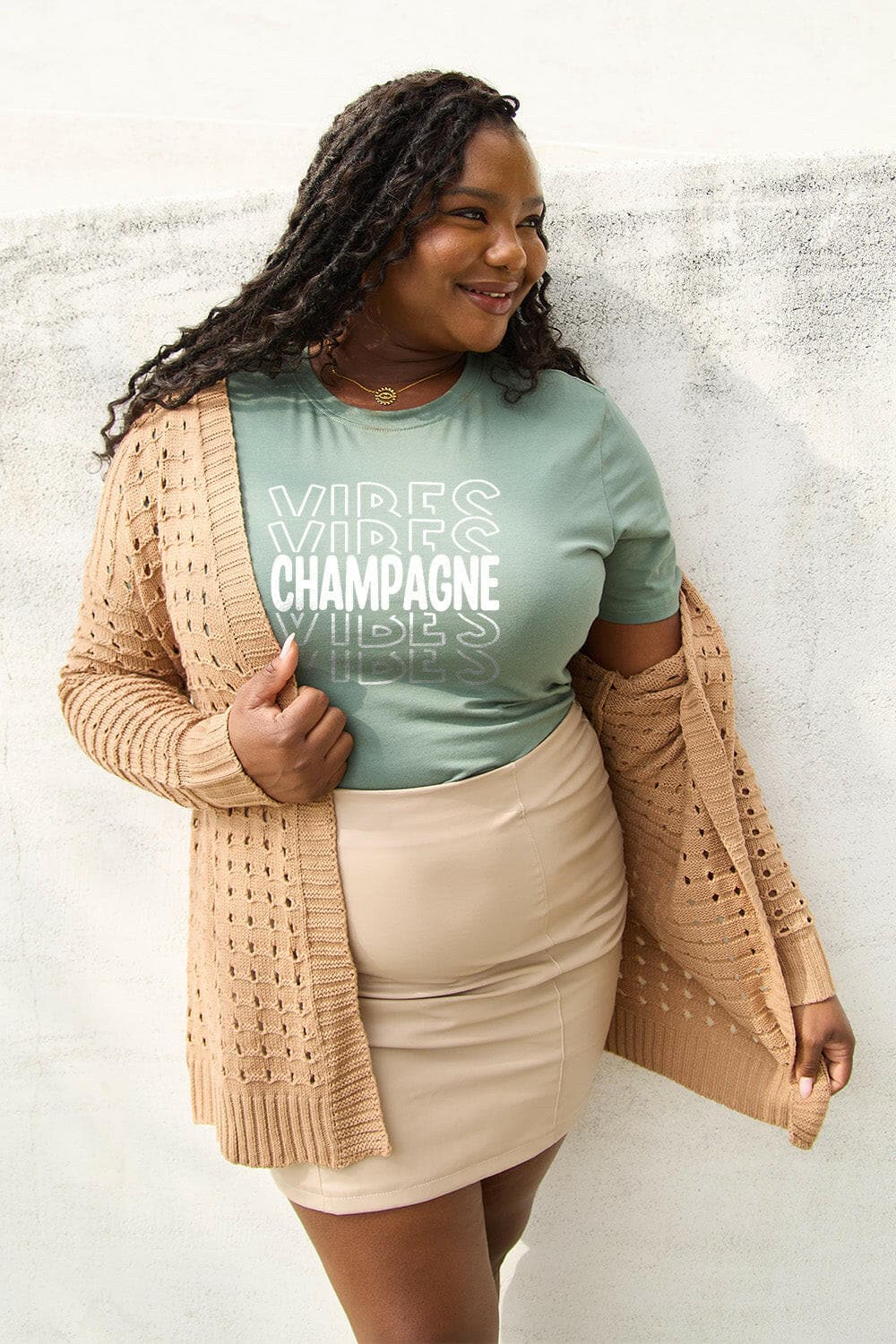 Simply Love Full Size CHAMPAGNE VIBES Short Sleeve T-Shirt.