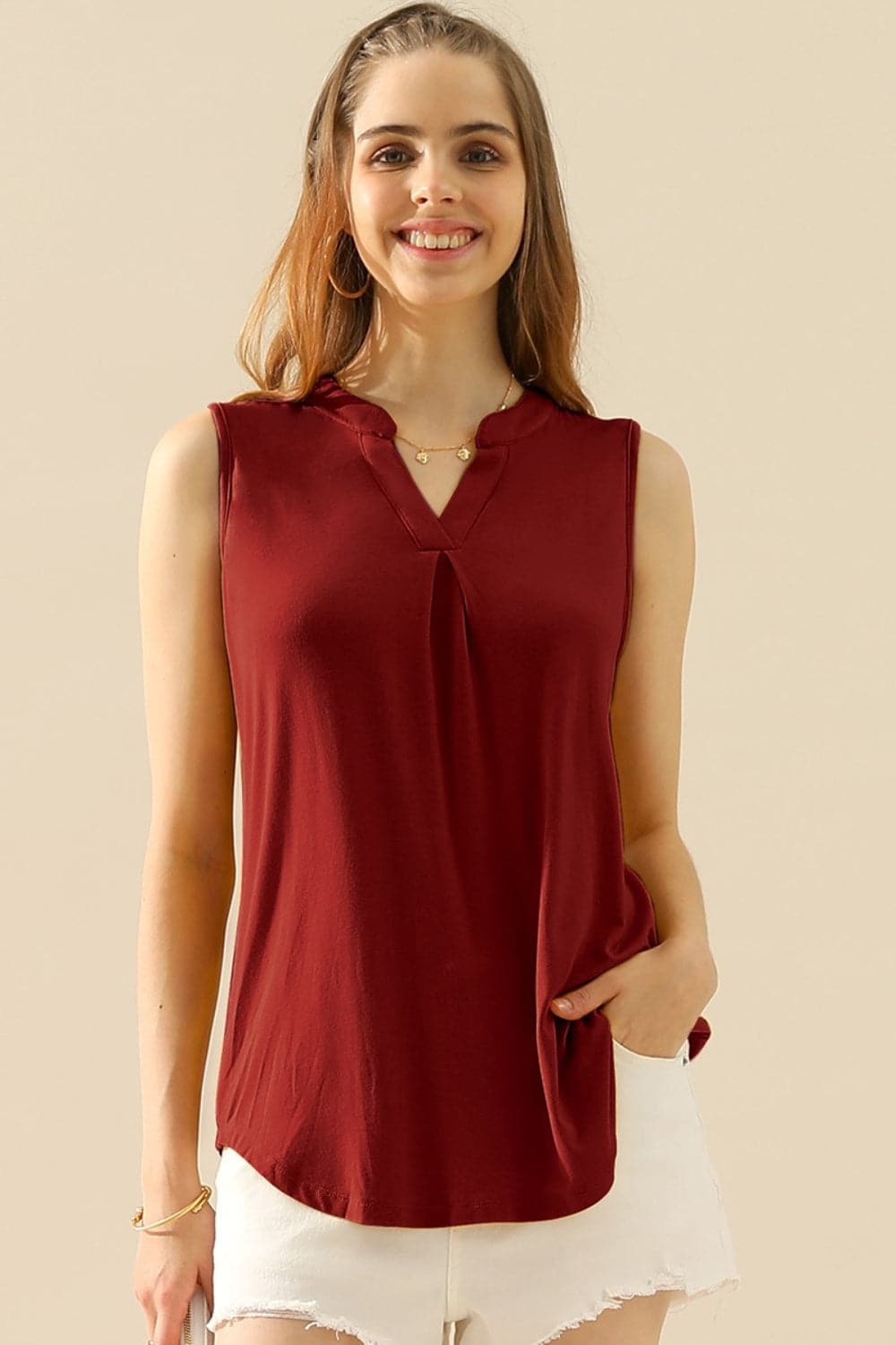 Ninexis Full Size Notched Sleeveless Top.