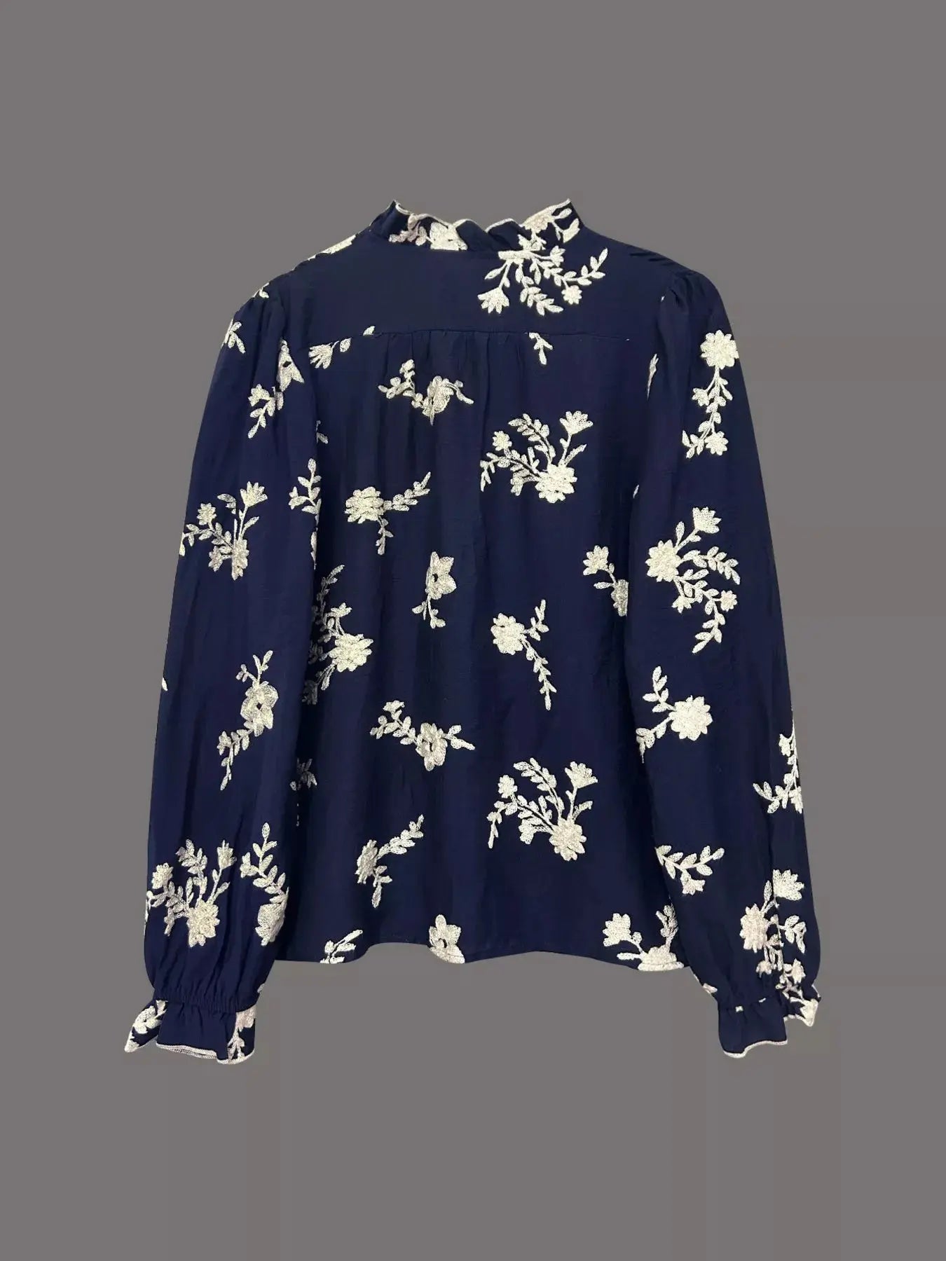 Navy Floral Embroidered Long Sleeve Buttoned Shirt Simply Love
