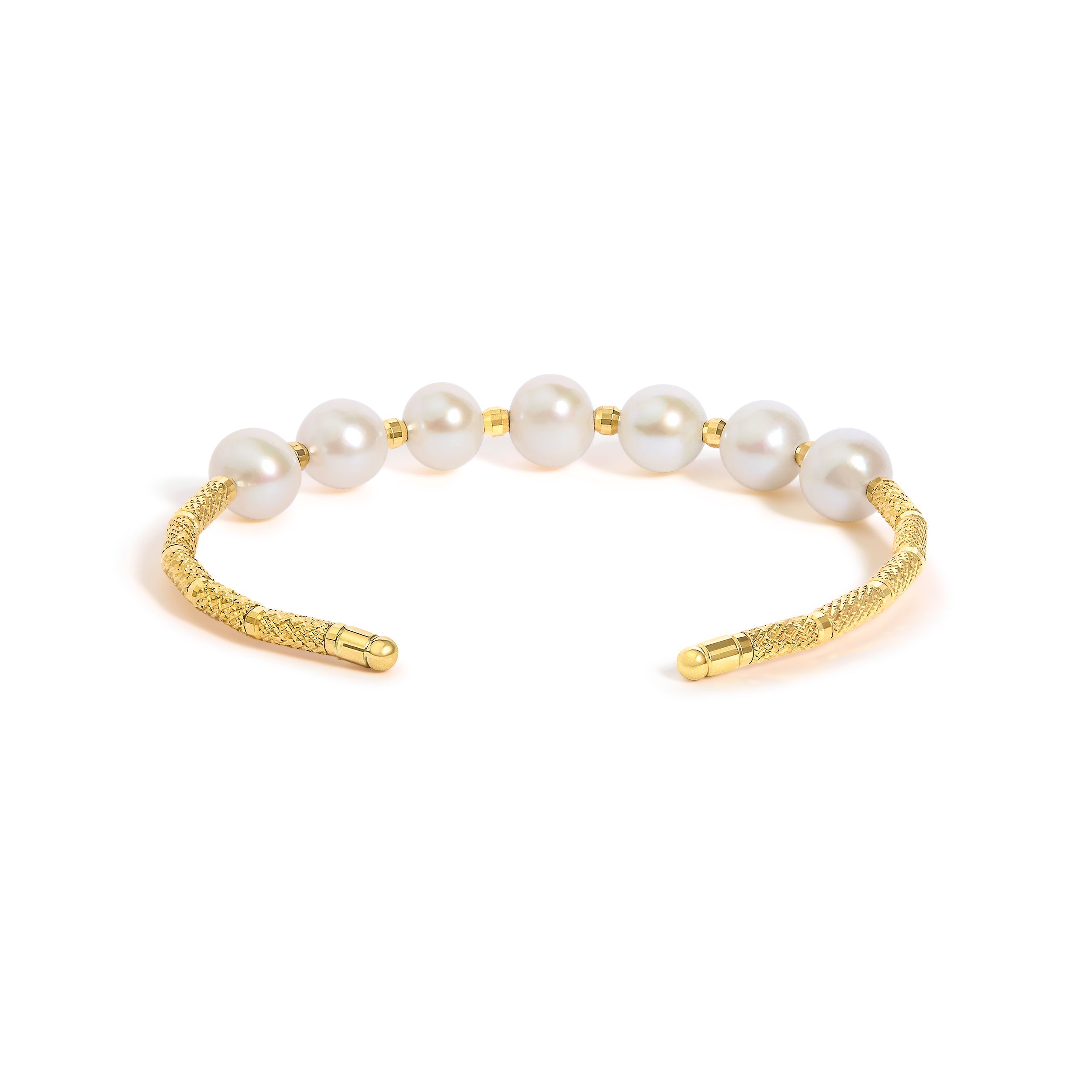 18K Yellow Gold Freshwater Pearl Cuff Bangle Bracelet