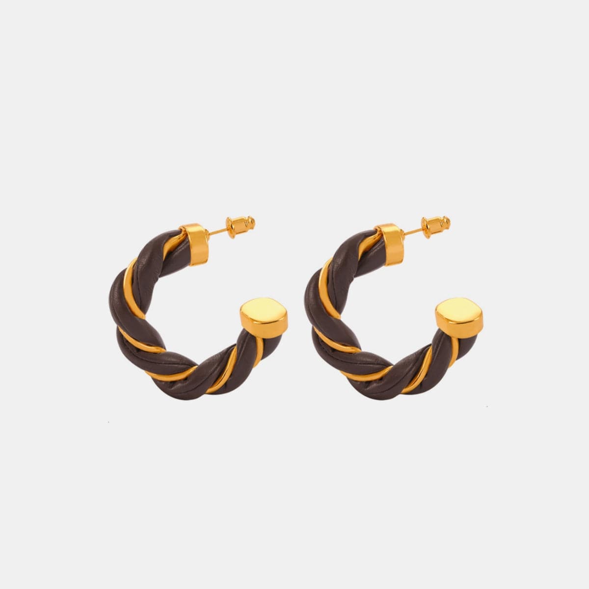 Twisted Leather Rope C-Hoop Earrings.