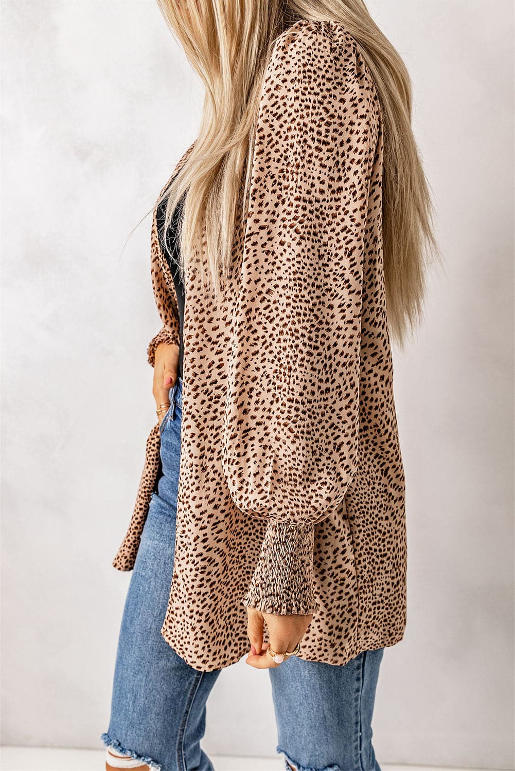 Leopard Print Balloon Sleeve Cardigan.