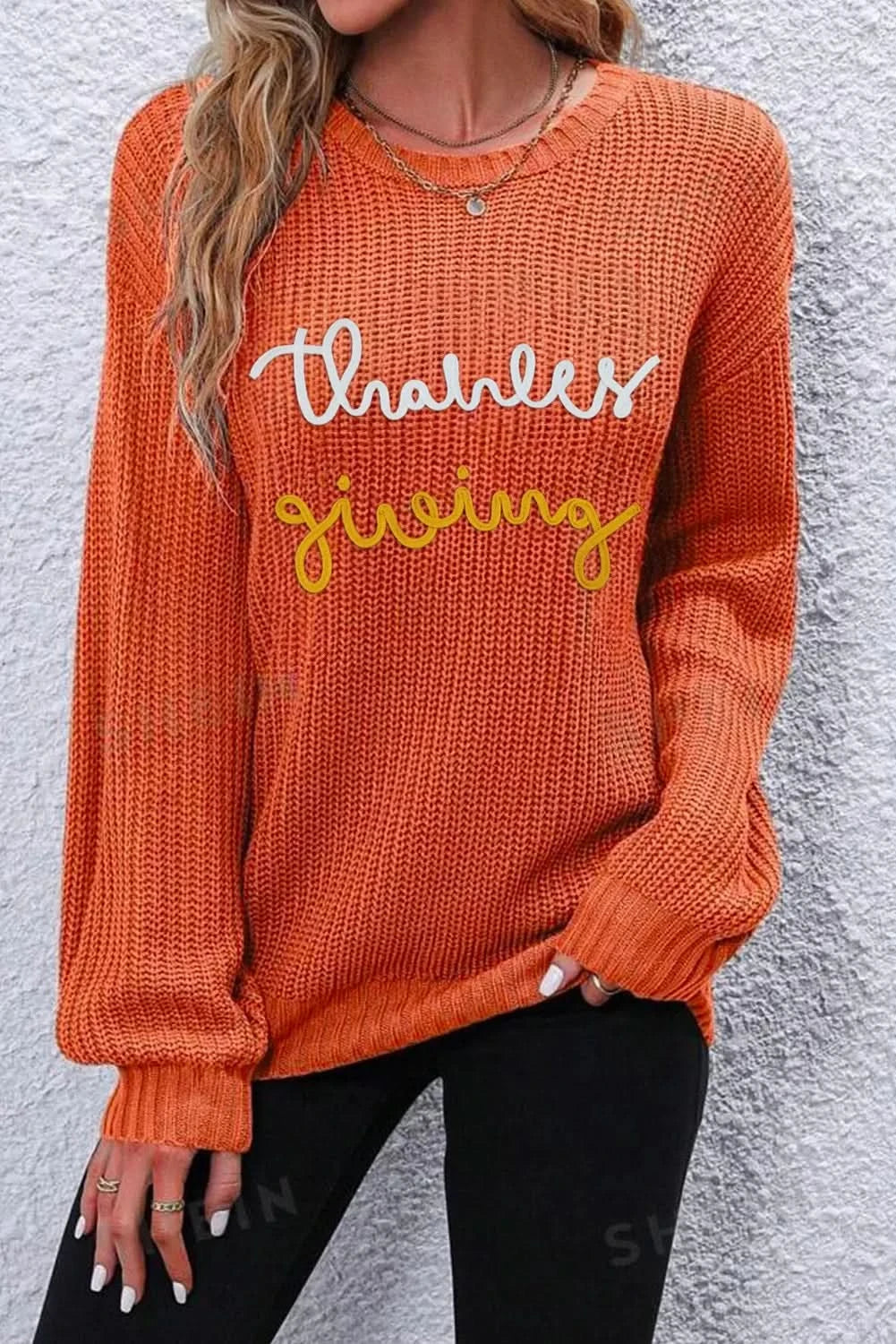 Cozy Thanksgiving round neck long sleeve knit sweater