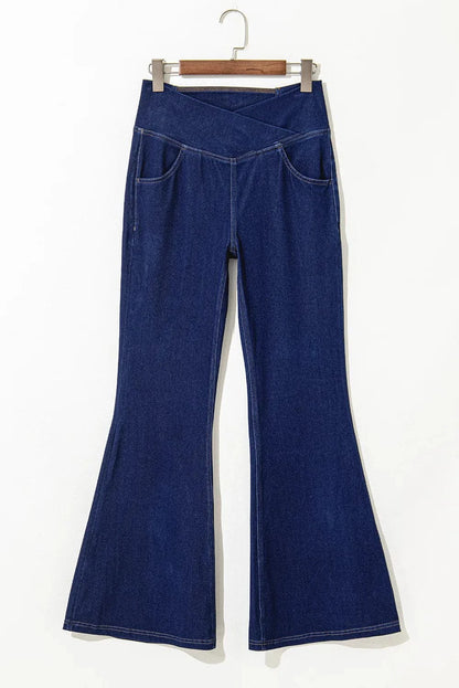 Asymmetric waist flare jeans