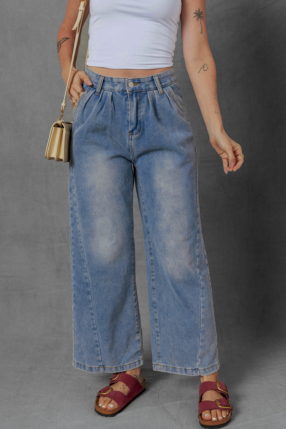Love Salve  Ashleigh Blue Washed Pleated Detail Wide Leg Love Salve