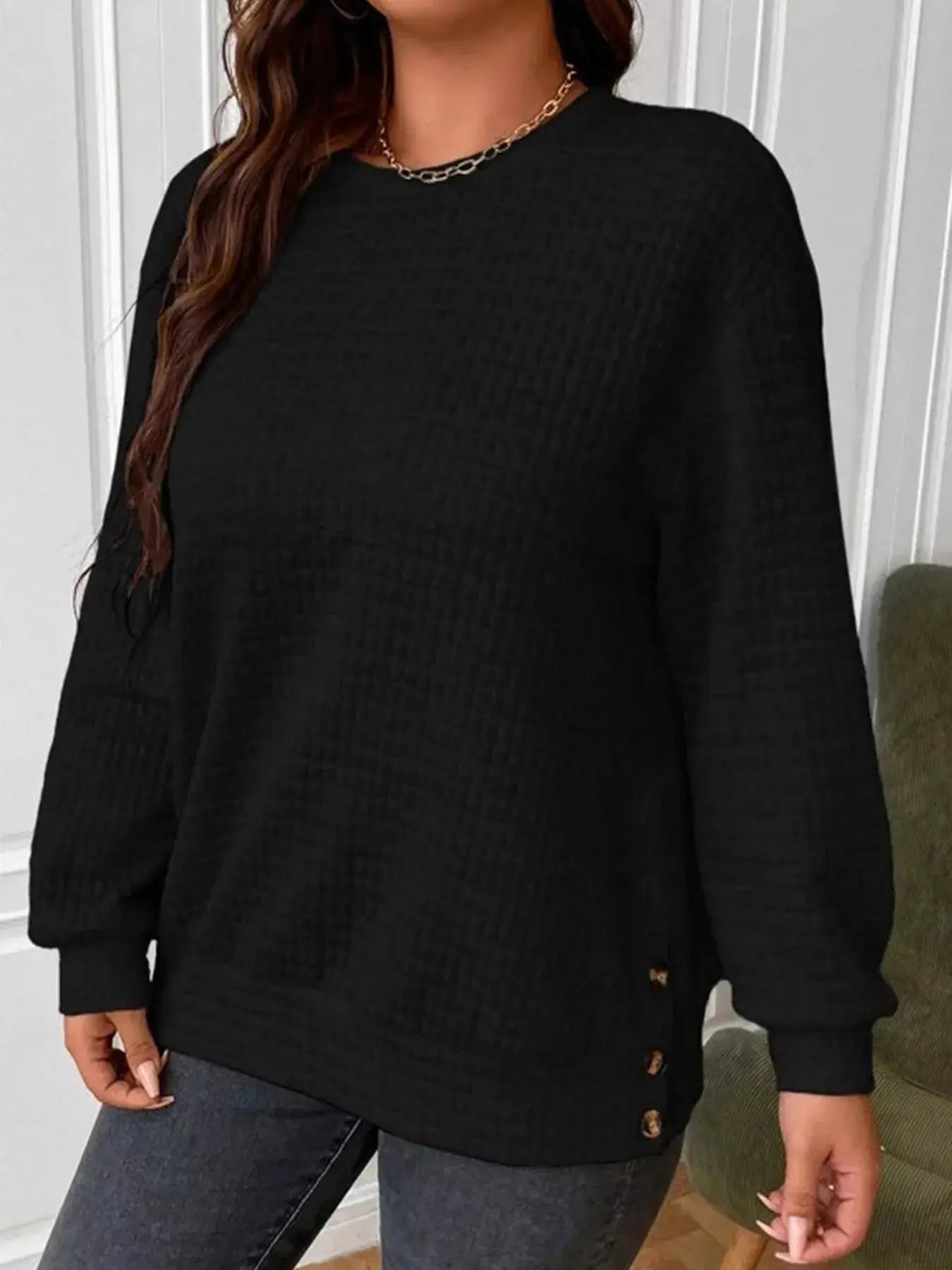 Textured Round Neck Sweatshirt Simply Love