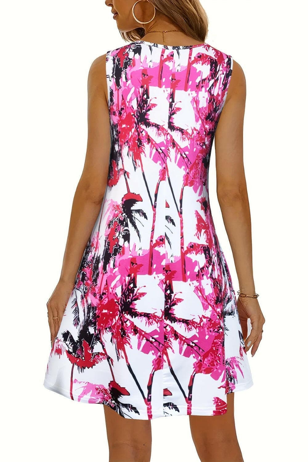 Printed Scoop Neck Wide Strap Mini Dress.