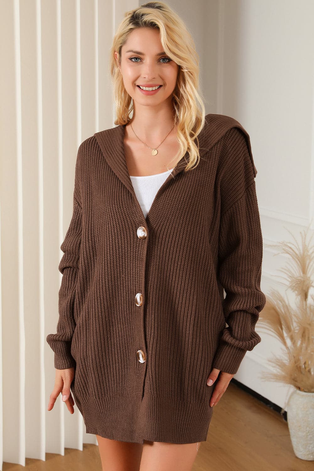 V-Neck Button Down Dropped Shoulder Cardigan.