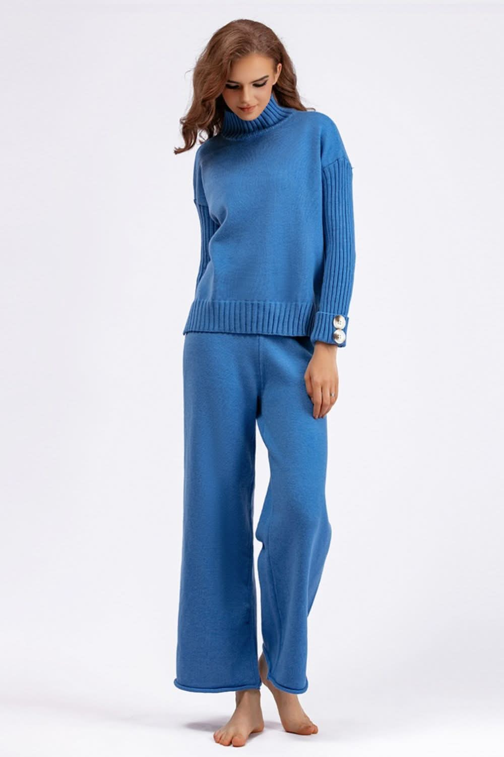 Chic Basic High-Low Turtleneck Sweater Set with Pants