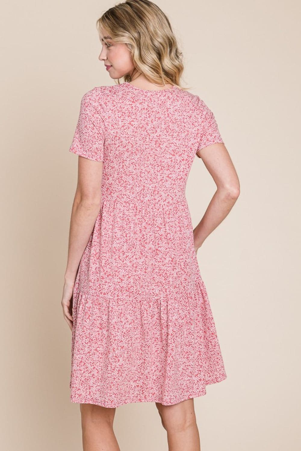 BOMBOM Printed Short Sleeve Mini Dress.