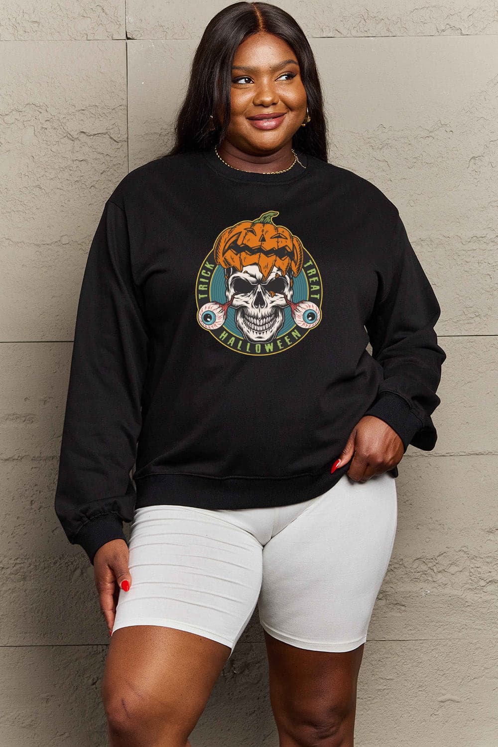 Simply Love Full Size Skull Graphic Sweatshirt.