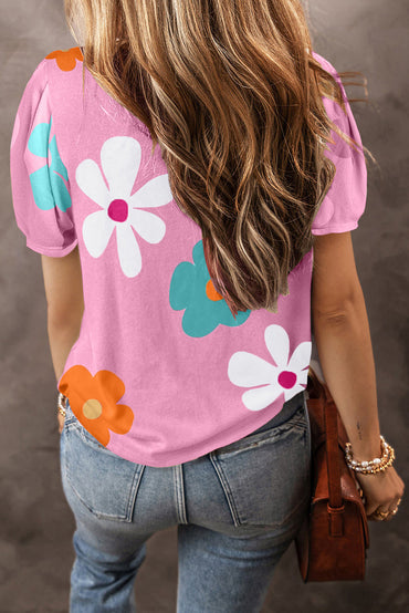 Macy Flower Print Bubble Sleeve Summer Tee - Love Salve 