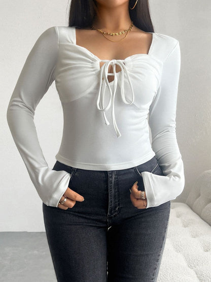 Chic long sleeve sheer top, stretchy