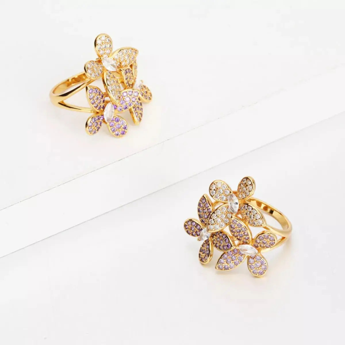 18K Gold-Plated Copper Rhinestone Zircon Flower Ring Simply Love