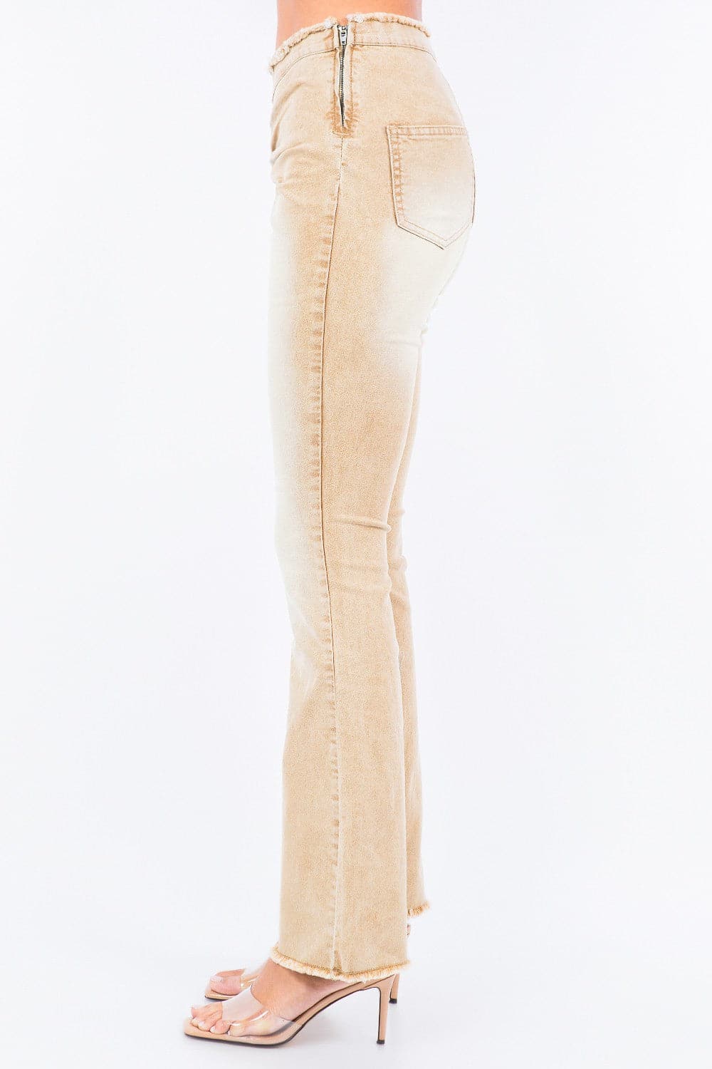 Chic V-cut ruched mid flare pants for a modern look