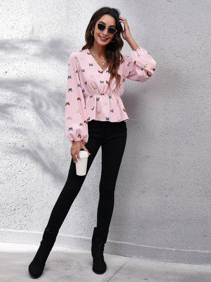 Butterfly V-Neck Balloon Sleeve Peplum BlouseElevate Your Style with our Butterfly V-Neck Blouse
 
 
Chic and Feminine: Embrace your elegance with the butterfly design and V-neckline.
 
Statement Balloon SleeveLove Salve -Neck Balloon Sleeve Peplum BlouseBlouses