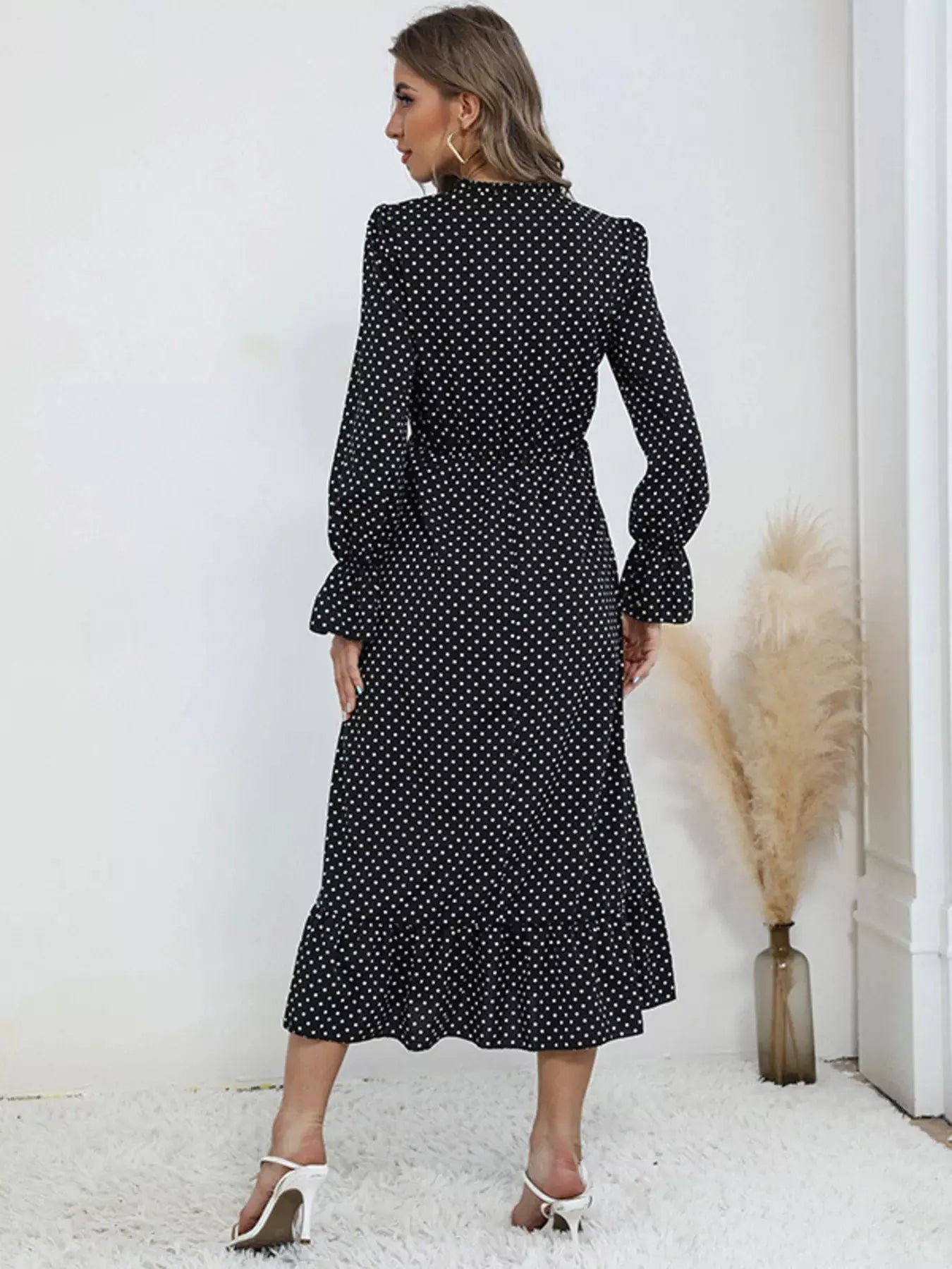 Polka Dot Ruffle Hem Midi Dress Simply Love