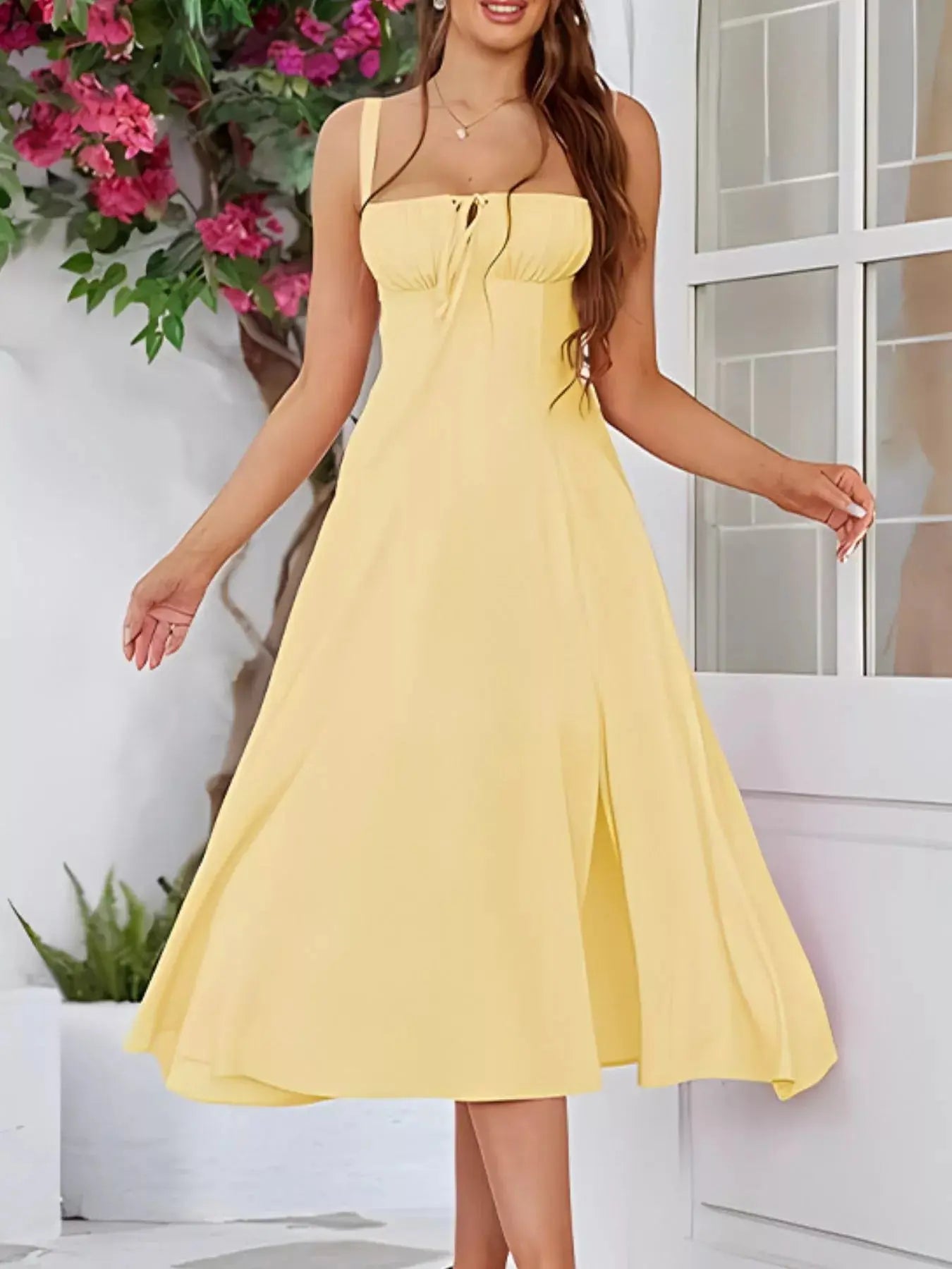 Tie-Front A-Line Midi Dress Simply Love
