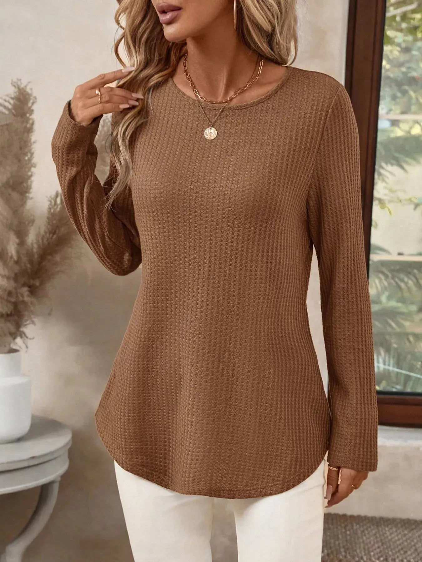 Plus Size Casual Waffle Knit Long Sleeve T-Shirt Simply Love
