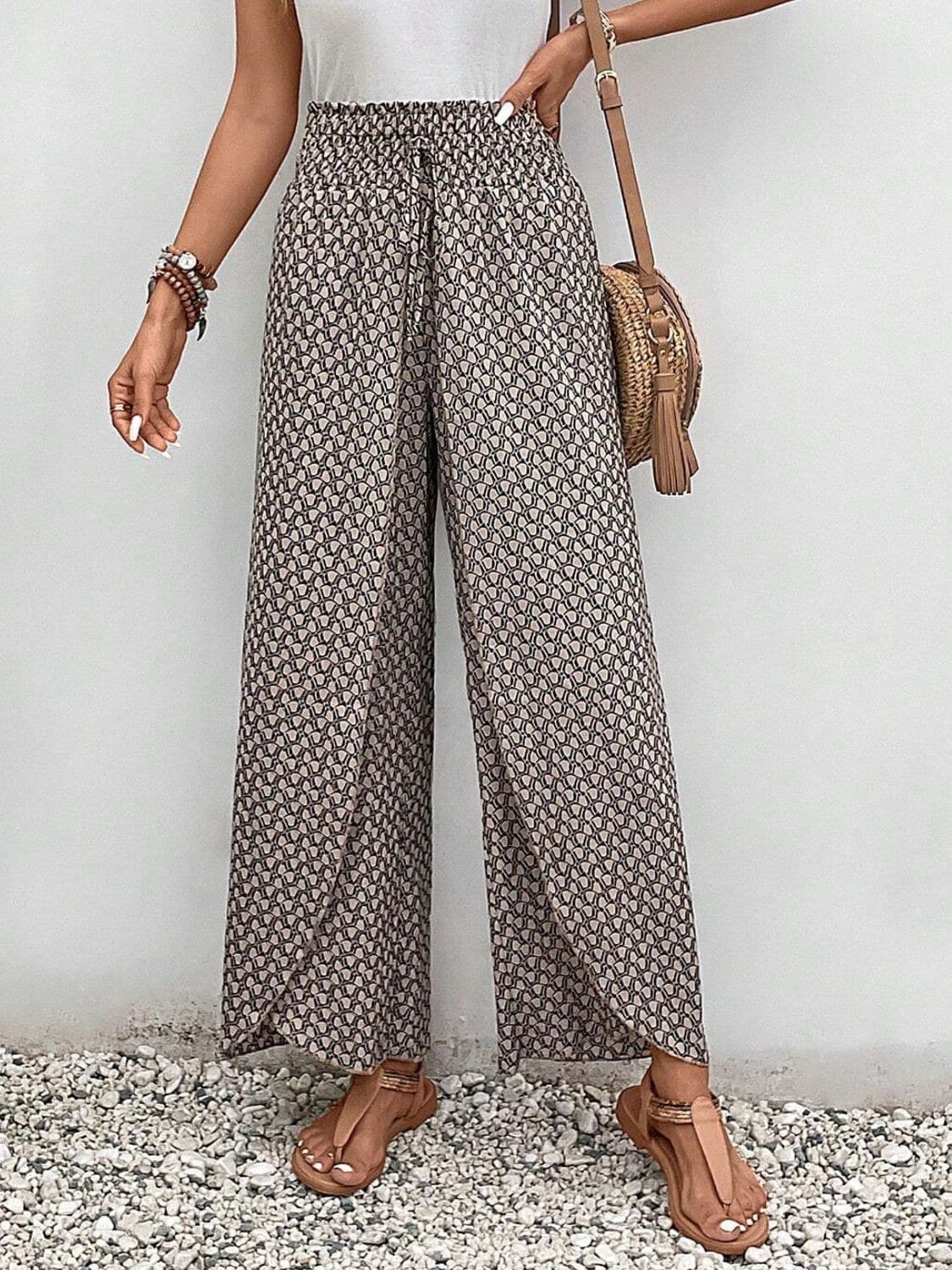 Tied Printed Wide Leg Pants.