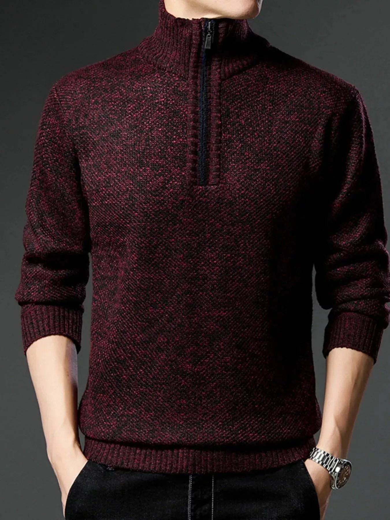 Men's Plus Size Half-Zip Knitted Pullover Sweater Simply Love