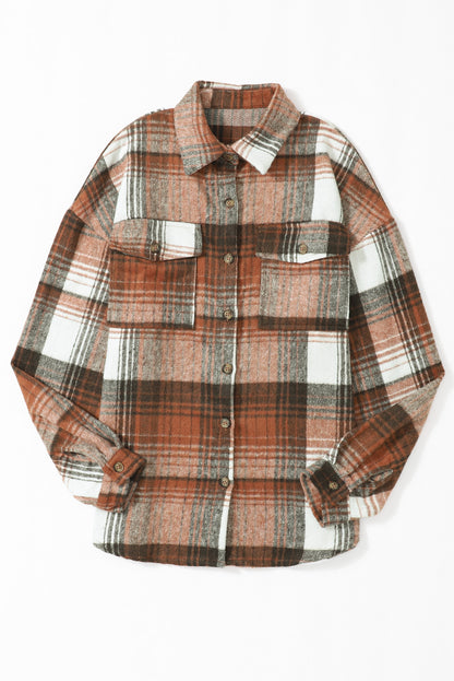 Chic brown plaid shacket with flap pockets