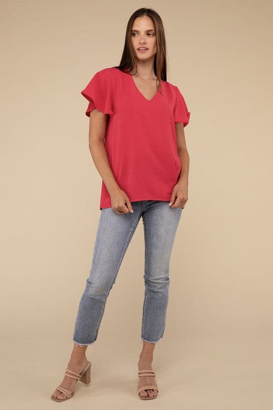 Woven Airflow Flutter Sleeve Top.